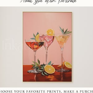 Pink Bar Cart Art Print, PRINTABLE TRENDY Cocktail Art Print, Bar Cart Decor Wall Art, Colorful Preppy Drinks Print, Retro Cocktail Print