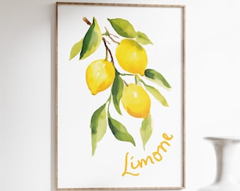 Art mural imprimable impression citrons de cuisine italienne, impression numérique de citrons italiens colorés, couleurs pastel de Limone Amalfi Coast, peinture imprimable