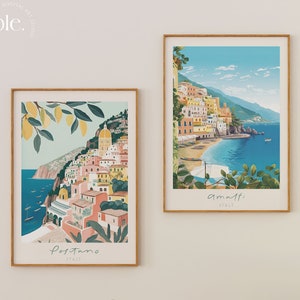 Amalfi Positano Print Printable Wall Art, 2 Italy Prints Set, Colorful Amalfi Coast Posters, Amalfi Italian Summer Prints Pastel Colors Art