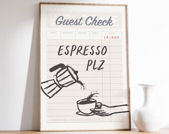 Guest Check Print Coffee Retro Quote PRINTABLE TRENDY Wall Art, Guest Check Print Espresso Digital Download Coffee Print pour la décoration de la cuisine
