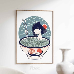 Japanese Ramen Noodles Girl PRINTABLE ART PRINT, The Ramen Poster Vintage Gallery Collection By Inkable, Ukiyo-e Japanese Wall Art 31 image 1