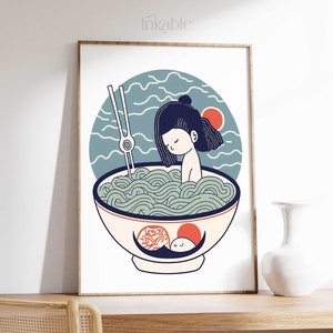 Japanese Ramen Noodles Girl PRINTABLE ART PRINT, The Ramen Poster Vintage Gallery Collection By Inkable, Ukiyo-e Japanese Wall Art 31 image 2