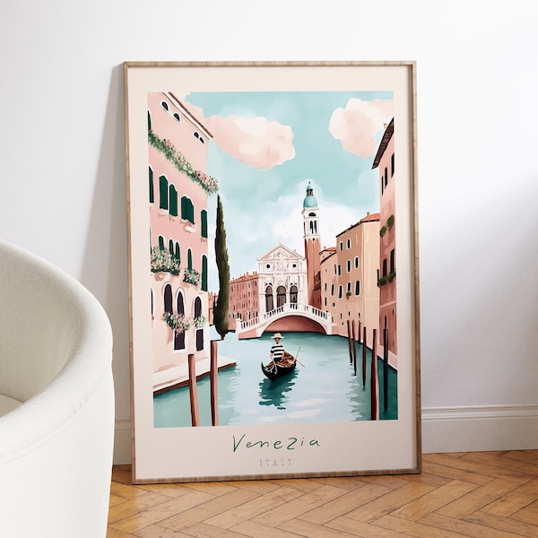 Venice Italy Print PRINTABLE Wall Art, Colorful Italian Travel Poster, Venezia Art Print, Vintage Pastel Color Printable Art - INKABLE