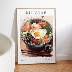 Bibimbap Schüssel Kunstdruck DRUCKFÄHIGE Wandkunst, Bibimbap koreanisches Essen Wandkunst, bunte Pastellfarben Küche Poster Wandkunst von INKABLE