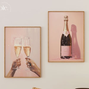 Trendy Bar Cart Prints Set van 2, Girly Dorm Room Decor, Retro Cocktail Prints, Preppy Pink Vintage Bar Cart Art, Digitale Download Posters