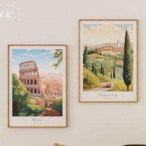 Italians Prints Set: Rome and Tuscany Printable Wall Art, 2 Italy Prints Set, Colorful Rome Poster, Unique Tuscany Print, INSTANT DOWNLOAD