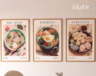 Asian Food Art Prints Set of 3, Kitchen Prints Digital Download Wall Art Set of 3, PRINTABLE GALLERY WALL - by Inkable Studio Prints