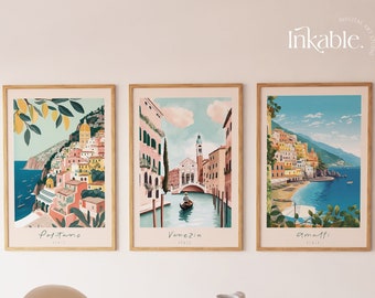 Italia imprime conjunto de 3 arte de pared IMPRIMIBLE / Positano Amalfi y Venecia Italia impresiones, galería de viajes arte de pared impresiones digitales DESCARGA INSTANTE