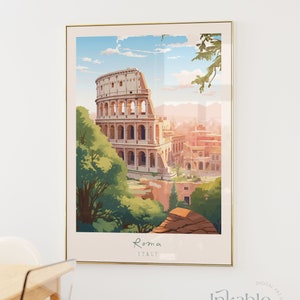 Rome Italy Print Printable Wall Art, Colorful Italian Rome Poster, Travel Vintage Rome Italy Art Pastel Colors Digital Print Printable