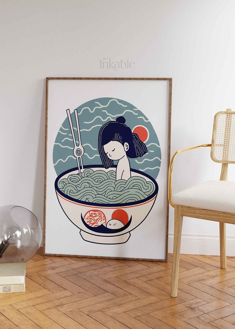 Japanese Ramen Noodles Girl PRINTABLE ART PRINT, The Ramen Poster Vintage Gallery Collection By Inkable, Ukiyo-e Japanese Wall Art 31 image 4