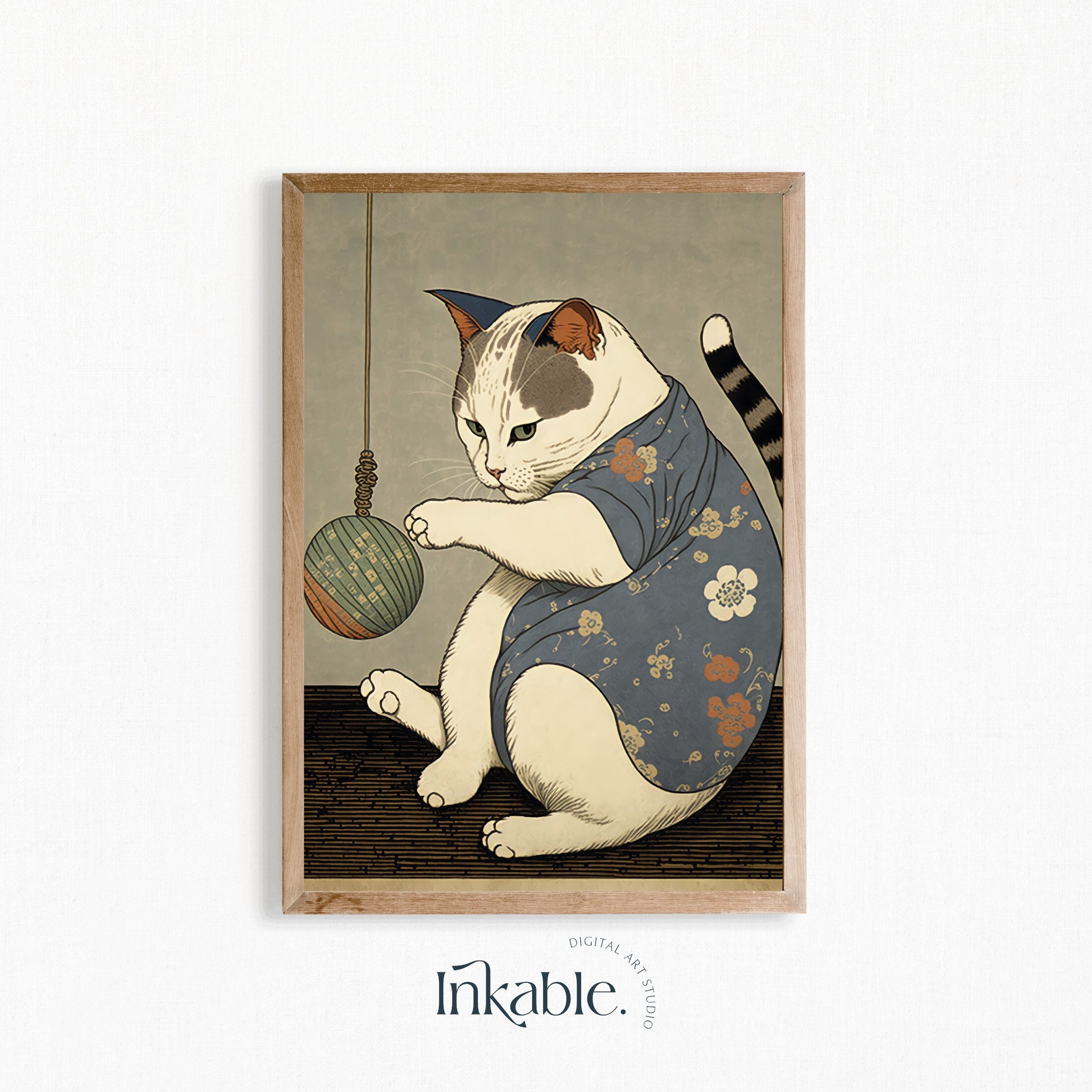 日本の浮世絵猫芸者プリントヴィンテージ壁アート、日本の浮世絵