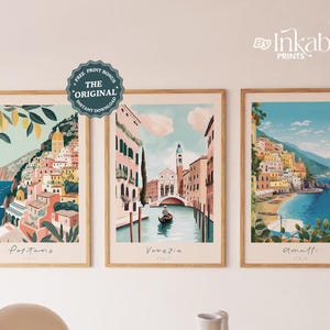 Italy Prints Set of 3 PRINTABLE Wall Art | Positano Amalfi and Venice Italy Prints, Travel Gallery Wall Art Digital Prints INSTANT DOWNLOAD