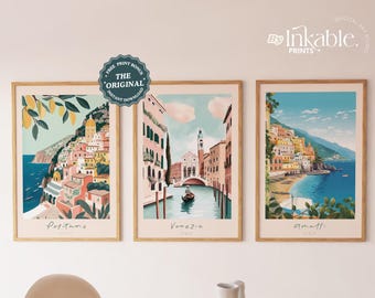 Italy Prints Set of 3 PRINTABLE Wall Art | Positano Amalfi and Venice Italy Prints, Travel Gallery Wall Art Digital Prints INSTANT DOWNLOAD