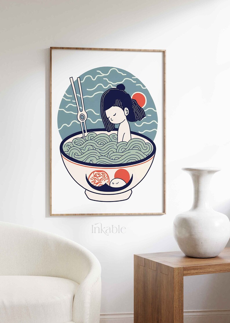 Japanese Ramen Noodles Girl PRINTABLE ART PRINT, The Ramen Poster Vintage Gallery Collection By Inkable, Ukiyo-e Japanese Wall Art 31 image 1