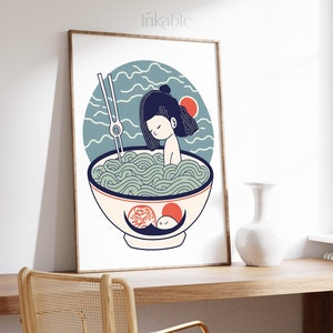 Japanese Ramen Noodles Girl PRINTABLE ART PRINT, The Ramen Poster Vintage Gallery Collection By Inkable, Ukiyo-e Japanese Wall Art 31 image 9