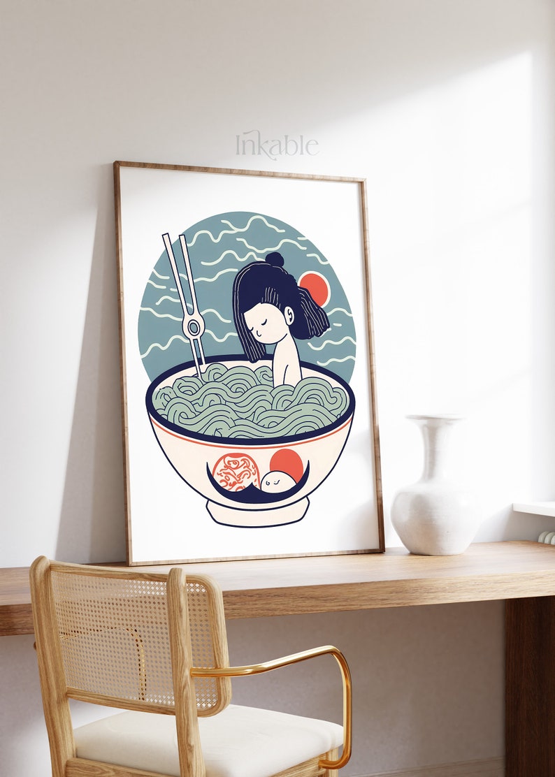 Japanese Ramen Noodles Girl PRINTABLE ART PRINT, The Ramen Poster Vintage Gallery Collection By Inkable, Ukiyo-e Japanese Wall Art 31 image 9