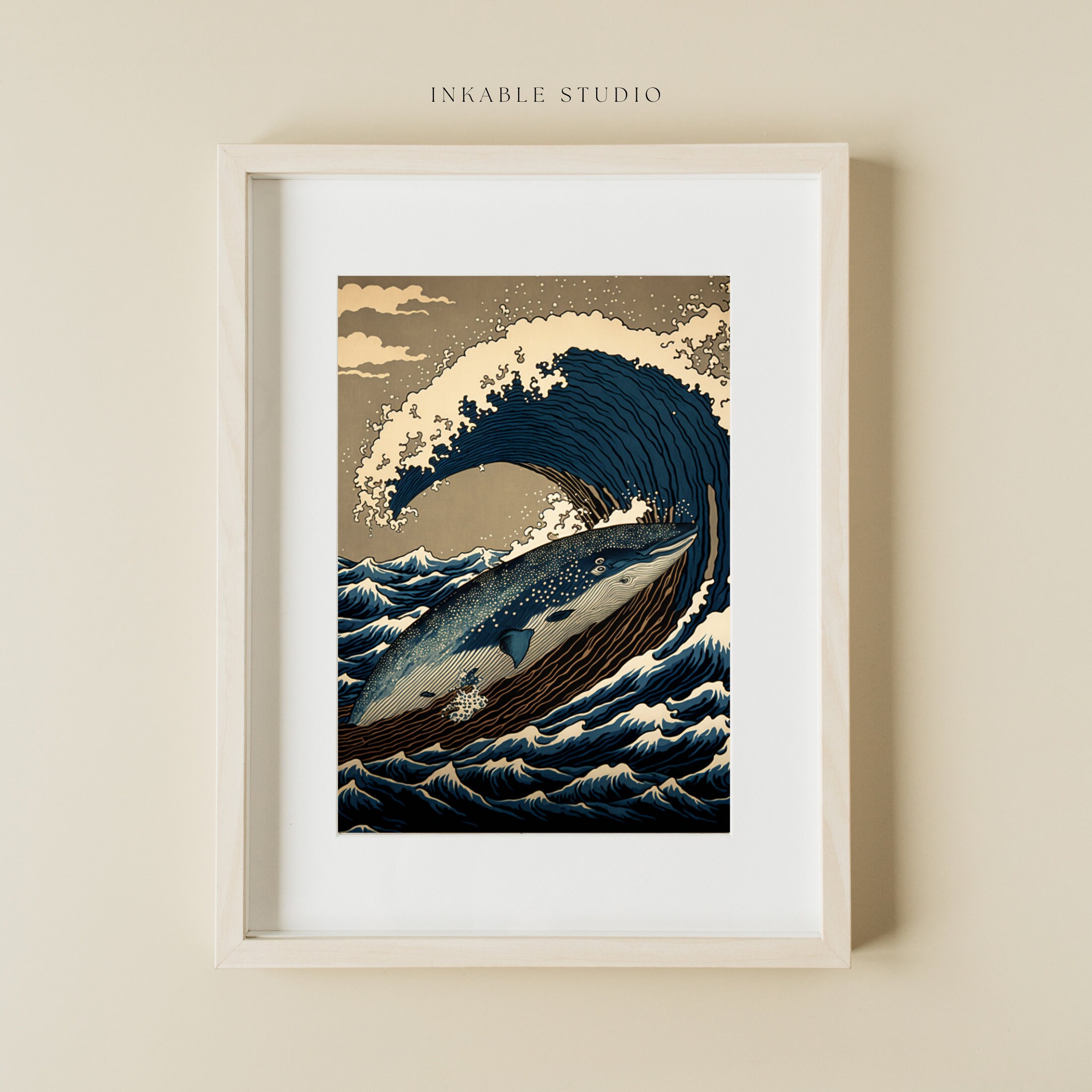 【夢の中】wood×art syoboオリジナル絵画 Ukiyo-e Printable Wall Art Print of the Great Wave off