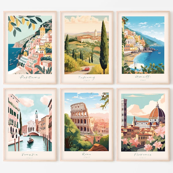Italy Prints Set of 6 PRINTABLE Wall Art | Positano Amalfi Venice Rome Tuscany & Florence Digital Prints, Gallery Wall Art INSTANT DOWNLOAD