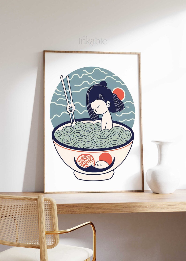 Japanese Ramen Noodles Girl PRINTABLE ART PRINT, The Ramen Poster Vintage Gallery Collection By Inkable, Ukiyo-e Japanese Wall Art 31 image 2