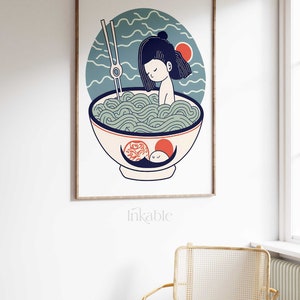 Japanese Ramen Noodles Girl PRINTABLE ART PRINT, The Ramen Poster Vintage Gallery Collection By Inkable, Ukiyo-e Japanese Wall Art 31 image 10