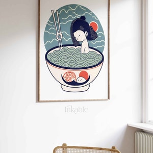 Japanese Ramen Noodles Girl PRINTABLE ART PRINT, The Ramen Poster Vintage Gallery Collection By Inkable, Ukiyo-e Japanese Wall Art 31 image 7