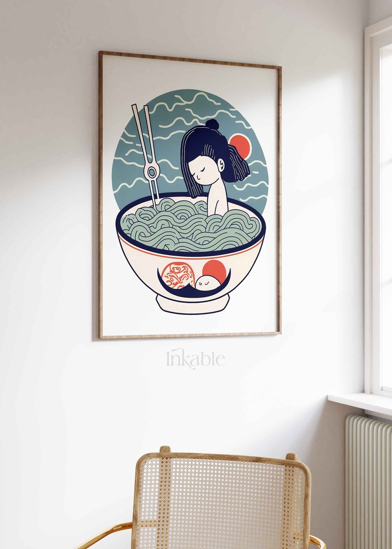 Japanese Ramen Noodles Girl PRINTABLE ART PRINT, The Ramen Poster Vintage Gallery Collection By Inkable, Ukiyo-e Japanese Wall Art 31 image 7