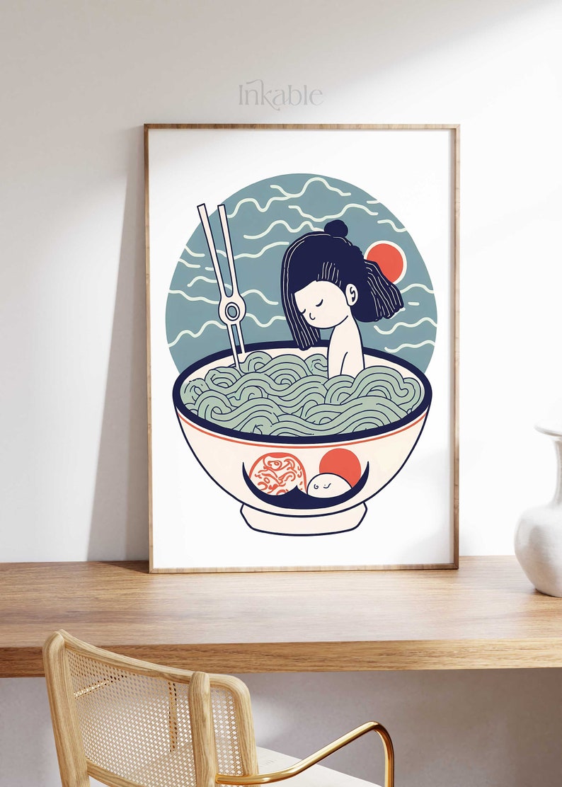 Japanese Ramen Noodles Girl PRINTABLE ART PRINT, The Ramen Poster Vintage Gallery Collection By Inkable, Ukiyo-e Japanese Wall Art 31 image 6