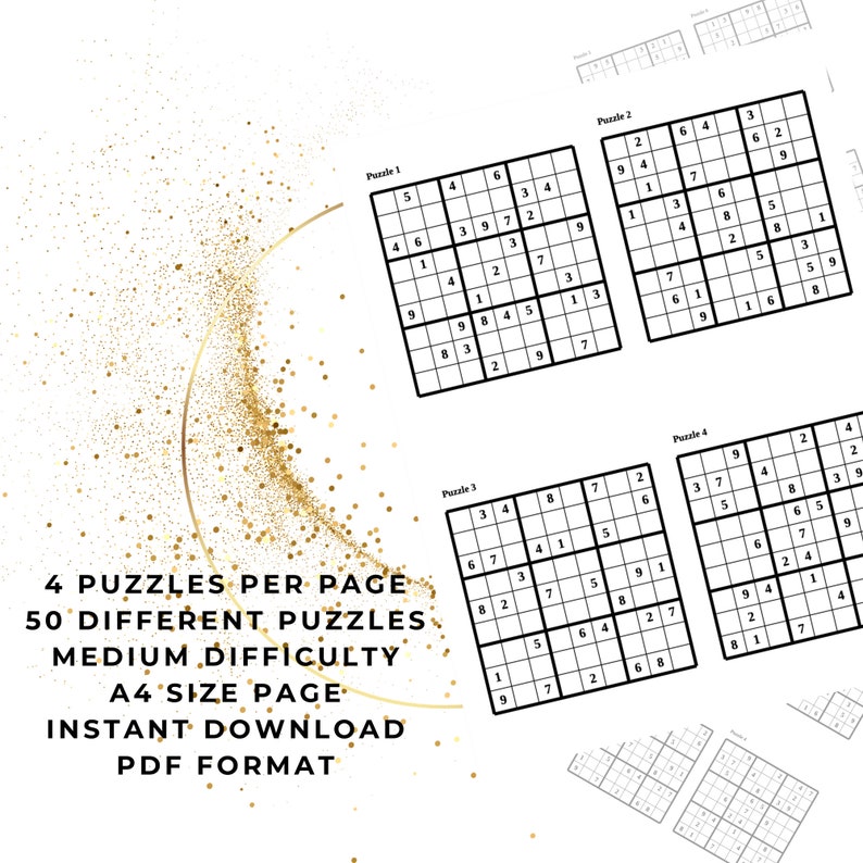 50 Printable MEDIUM 9x9 Sudoku Puzzles Sudoku Puzzles Medium Level