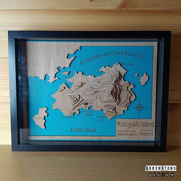 Cartographie 3D ile de Kokoyashi One piece Nami Cadre 40x30cm