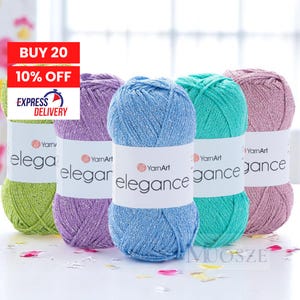 Yarnart Elegance, Glittery Knitting Yarn, Cotton Knitting Yarn, Summer Yarn, Crocheting Yarn, Shawl Yarn, Metallic Shiny Yarn,