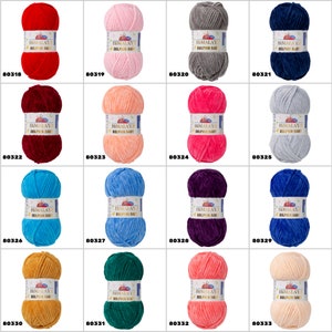 May include: Assortment of 12 balls of yarn in various colours, including red, pink, grey, blue, burgundy, peach, turquoise, purple, gold, green, coral, and beige. Each ball is labelled "HIMALAYA DOLPHIN BABY" and has a corresponding product number.