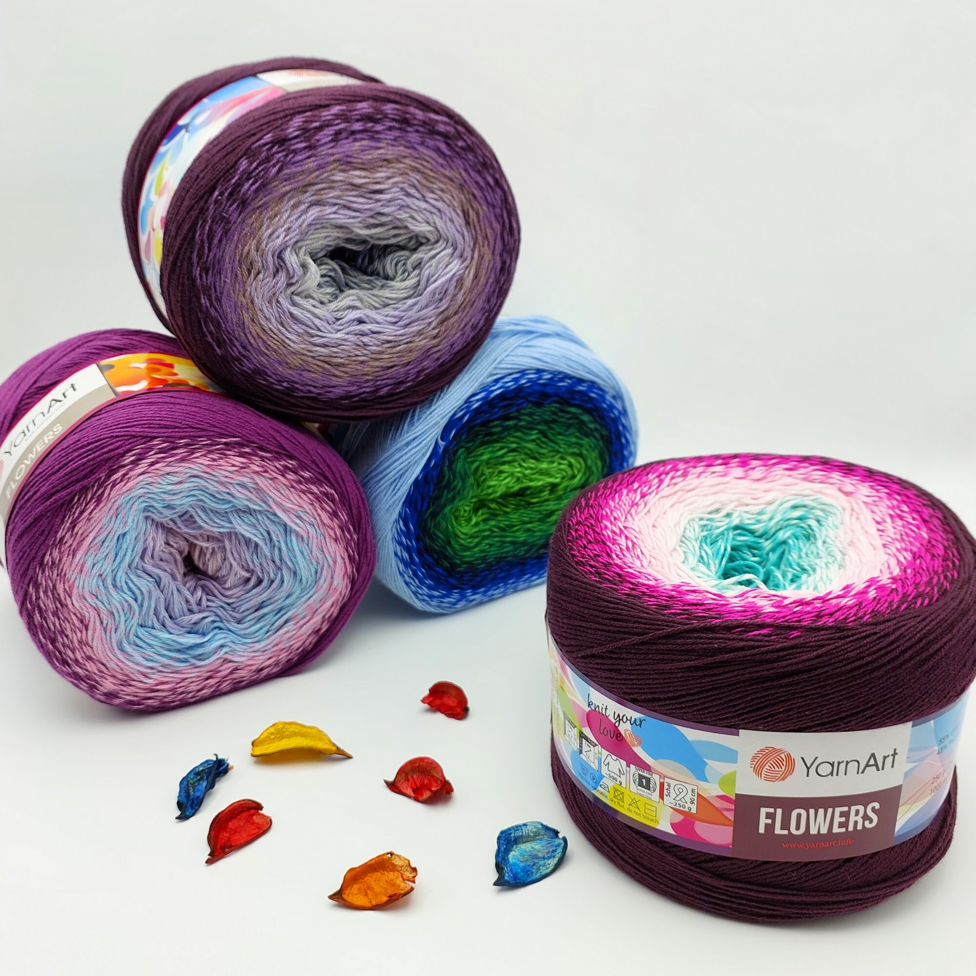Flowers Merino Yarnart, Gradient Yarn Cakes, 25% Wool, Acrylic, Ombre Yarn  for Crochet and Knitting 