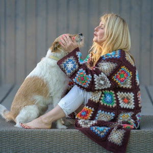 Handmade cardigan, colorful, crocheted, boho style, hippie, gift for her, spring coat, patchwork sweater, oversize.