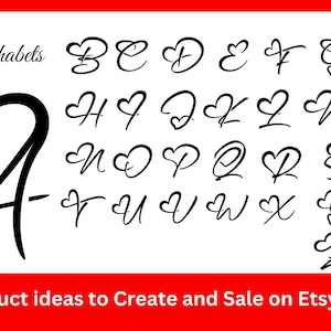 Fontes de coração, svg, pdf, jpg, eps, png, uso para letras de monograma, alfabeto SVG, A-Z incluído, designs para Cricut, silhueta, download digital