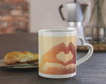 Valentine's Day Sunset Heart Hands Mug | Heart-Shaped Silhouette, Sunrise Love I Love You Gift Anniversary Present For Her Him Husband Wife