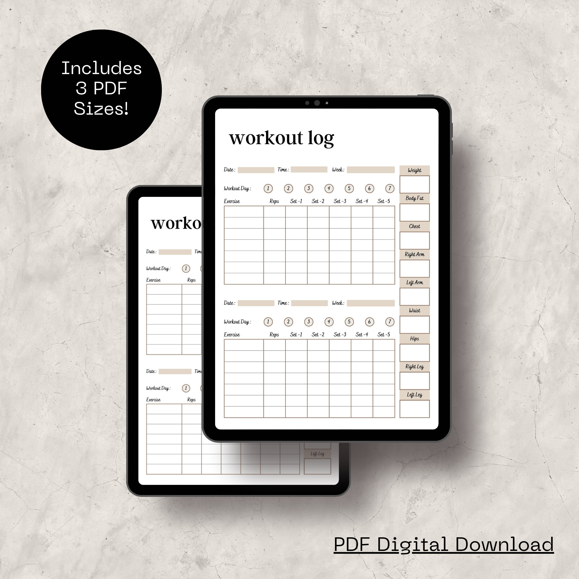 Workout Log &amp; Fitness Tracker Printable PDF Worksheet - Workout Tracker ...