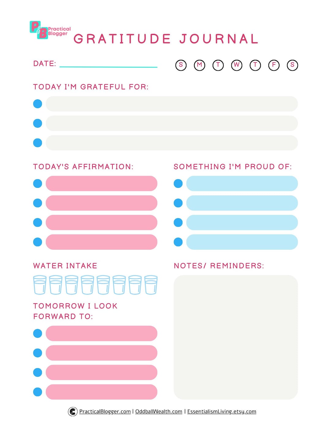Printable Gratitude Journal & Habit Tracker Worksheet PDF Template | US ...