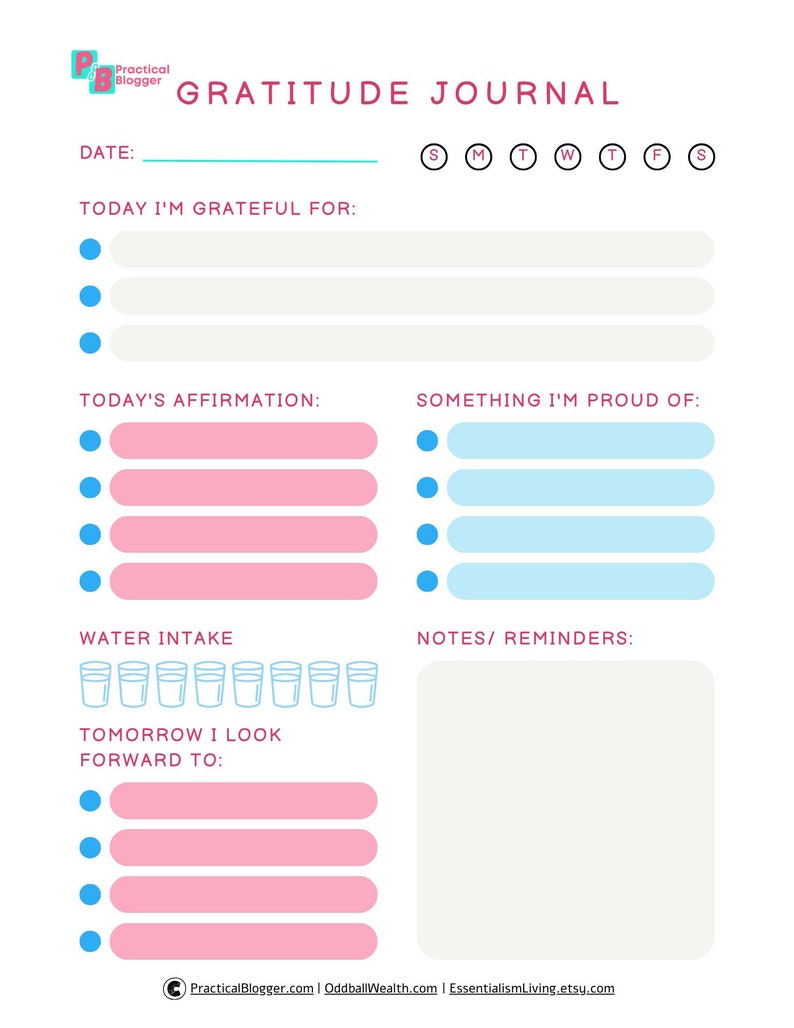 Printable Gratitude Journal & Habit Tracker Worksheet PDF Template | US ...