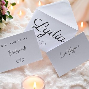 Carte et enveloppe personnalisées Serez-vous ma demoiselle d'honneur, rôles de mariage, carte de questions de mariage simple et élégante