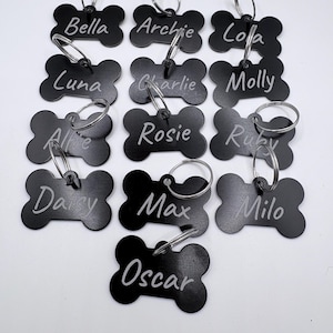 Engraved Black Dog Bone Name Tag, Anodized Aluminum Free Postage