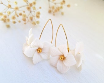 Unique Ceramic Flowers Earrings for Brides, Wedding Accessories, Floral Bridal Jewelry, Bridal Party Accessories