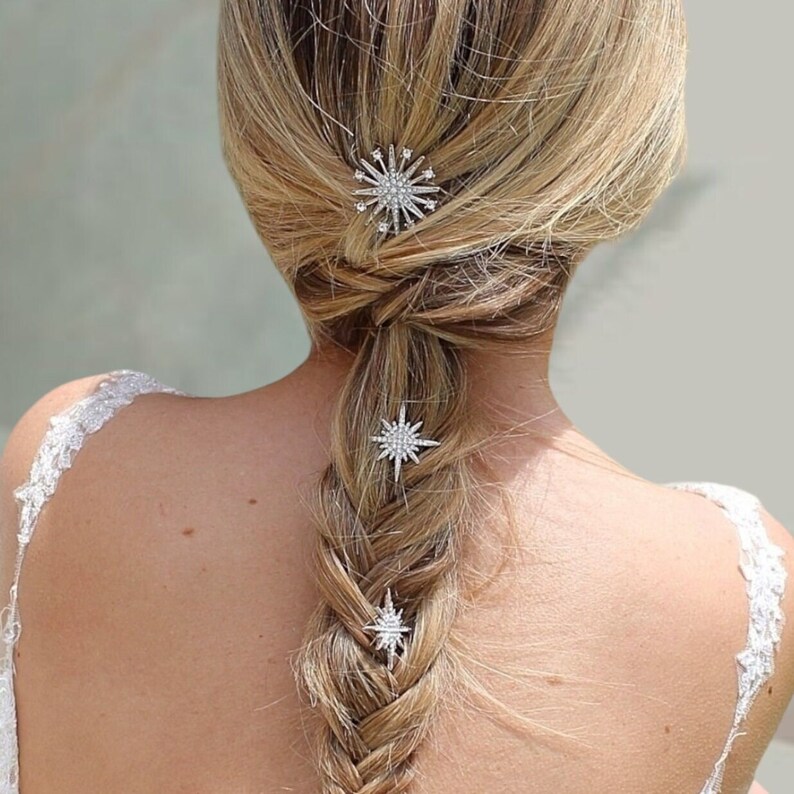 Alfileres de pelo Starburst de oro y plata para un look nupcial celestial, accesorios para el cabello de boda, regalo para la novia image 3