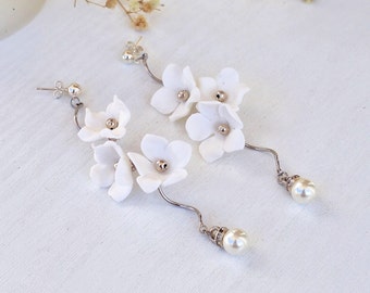 Elegant Large Drop Floral Bridal Earrings, Wedding Jewelry for the Modern Bride, Gift for Bride