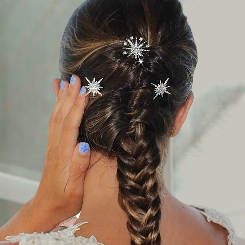 Alfileres de pelo Starburst de oro y plata para un look nupcial celestial, accesorios para el cabello de boda, regalo para la novia image 2