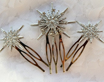 Bridal star bobby hair pin, Gold wedding sparkle bobbie hair pin, bridesmaid celestial flower party accessory