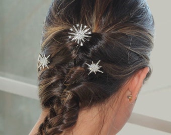 Gold and Silver Starburst Hair Pins for Celestial Bridal Look, Wedding Hair Accessories, Gift for Bride