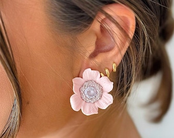Bridal Clay Earrings in Pale Pink - Boho Chic Wedding Studs