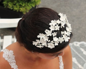 PORCELAIN BOHO TIARA, Bridal Porcelain Floral White Tiara, Women Handmade Headpiece, Bridal Shower Gift, Bridal Hair Jewelry