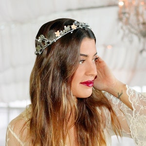 BOHEMIAN HEAD PIECE, Bohemian Gold Platte Women Wedding Crown, Bridesmaids Handmade Headband, Bridal Wedding Gift Silver