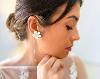 Handcrafted White Floral Drop Earrings, Bridal Accessories, Wedding Party Gift Idea